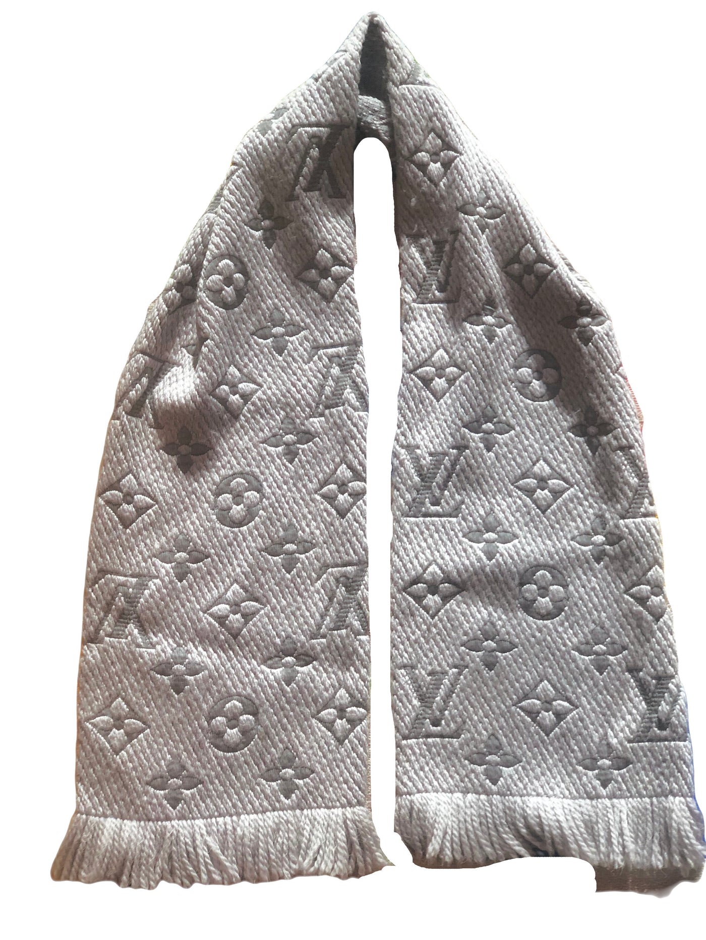 LOUIS VUITTON pearl grey logomania XL logo grey scarf