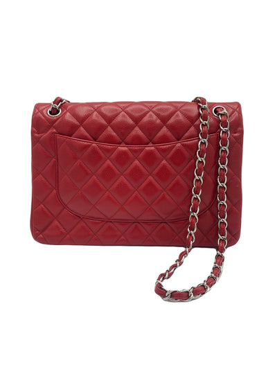 CHANEL Classic Double Flap Jumbo Caviar Red Handbag with silver hardware RRP: £8140