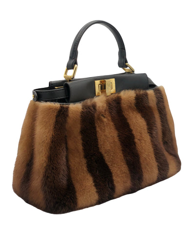 FENDI Mini Peekaboo Brown fur stripes handbag