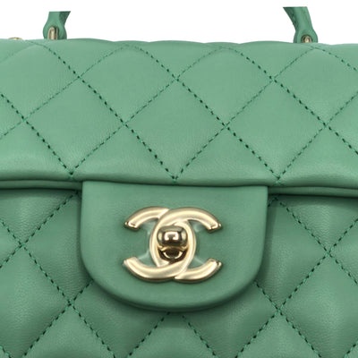 CHANEL Mini Top Handle Light Green with Light Gold Hardware - BRAND NEW FULL SET