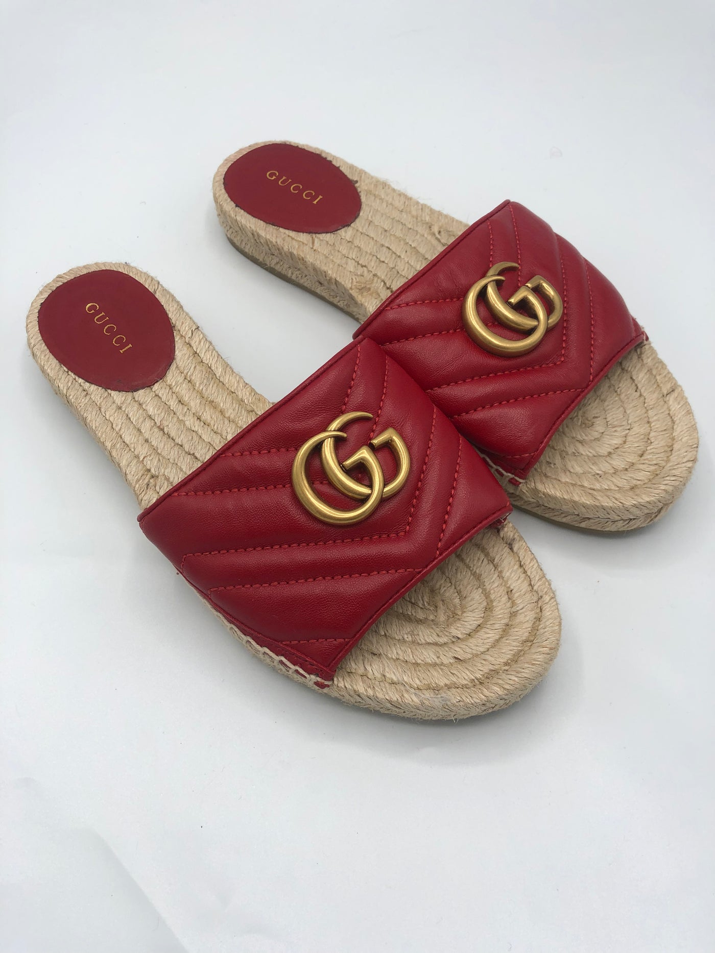 GUCCI red Marmont “GG” Slides size 37.5