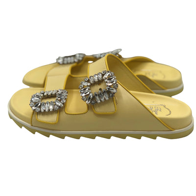 ROGER VIVIER yellow crystal embellished slides size 37 RRP: £820