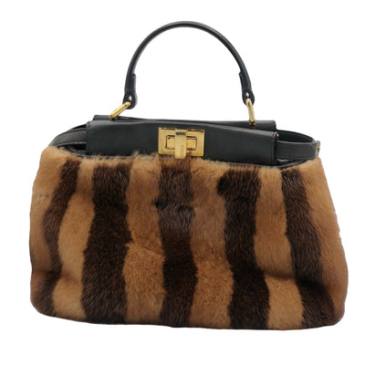 FENDI Mini Peekaboo Brown fur stripes handbag