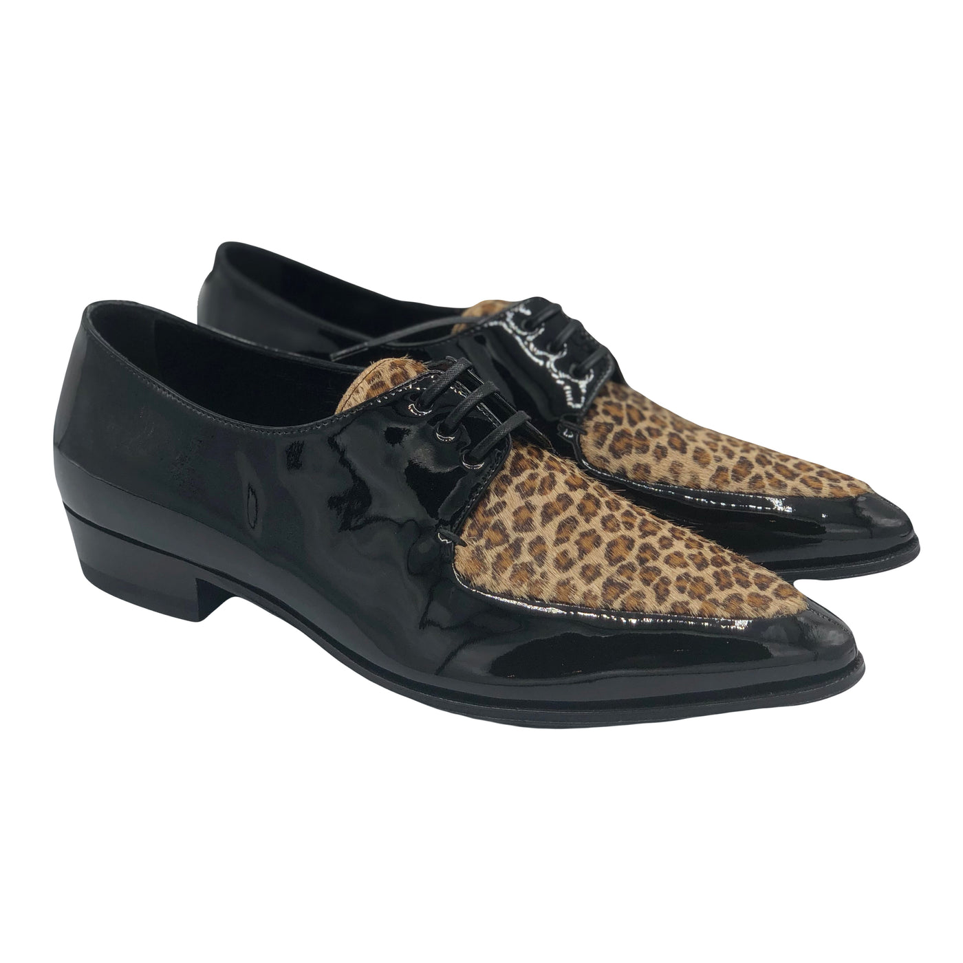 CELINE Patent leather and Leopard ponyskin brogues size 37.5