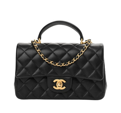 CHANEL top handle lambskin bag with gold hardware