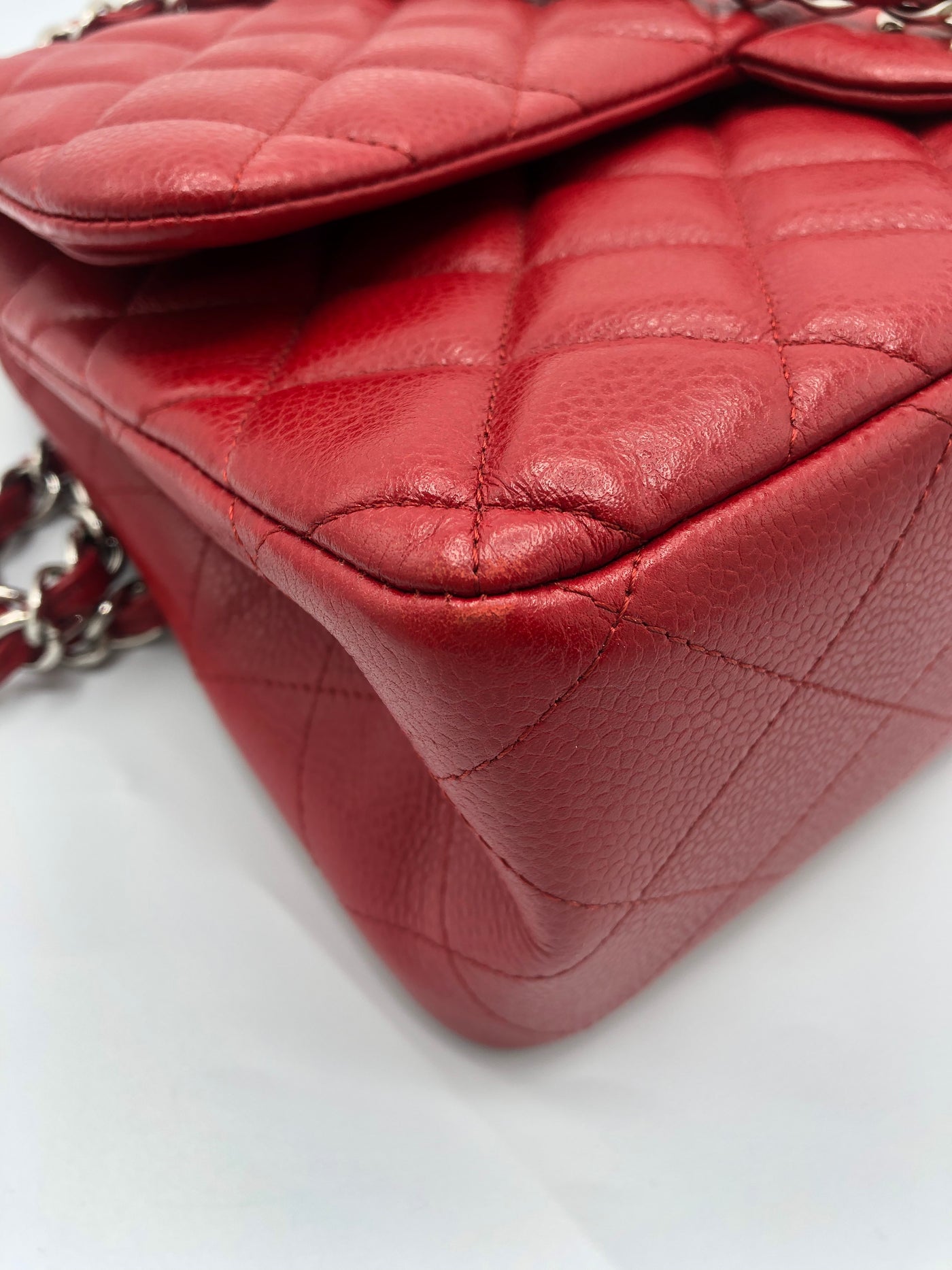 CHANEL Classic Double Flap Jumbo Caviar Red Handbag with silver hardware RRP: £8140
