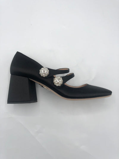 MIU MIU Crystals Faux pearls satin heels size 38