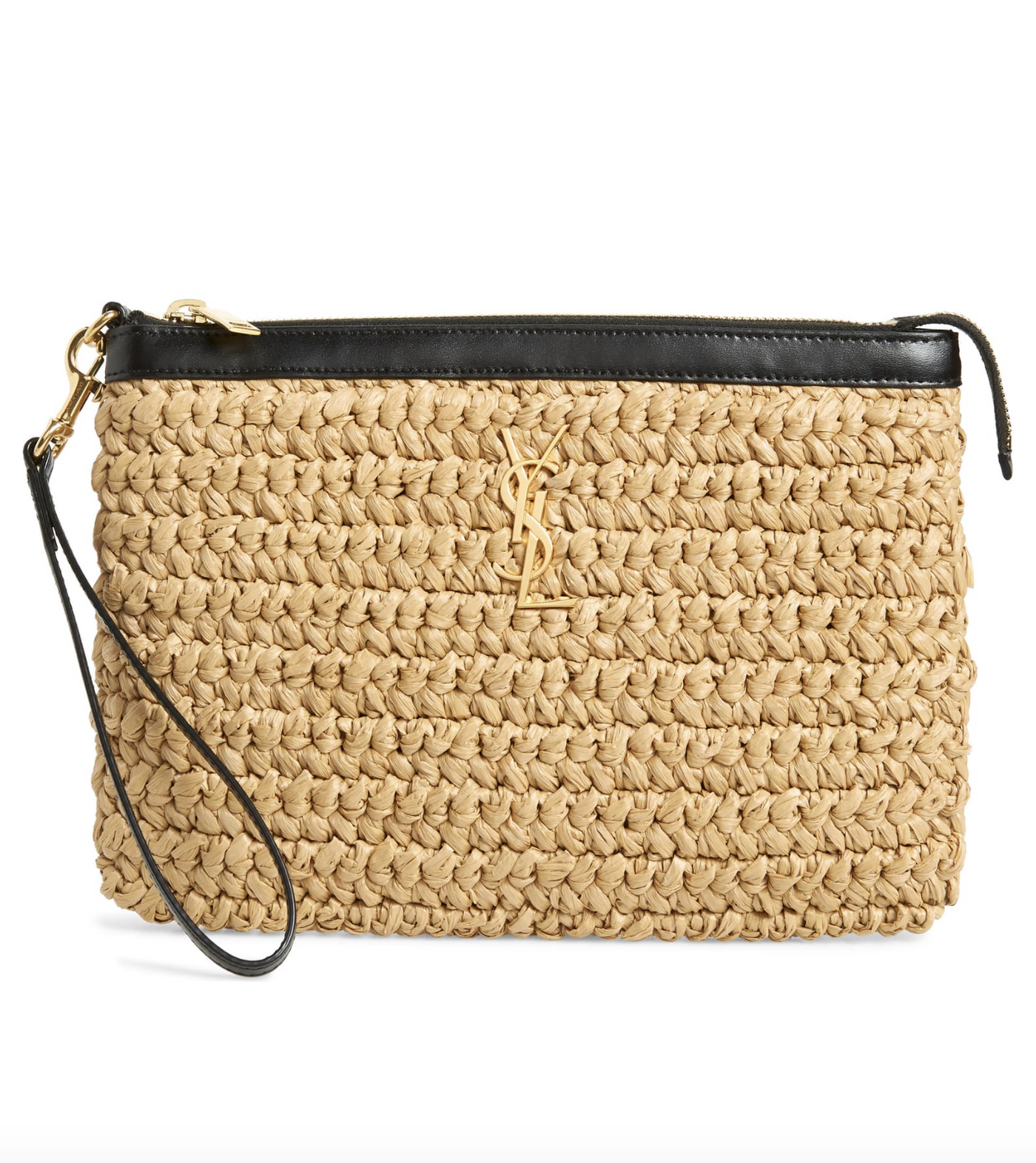 SAINT LAURENT Natural Raffia Wristlet Clutch RRP: €580