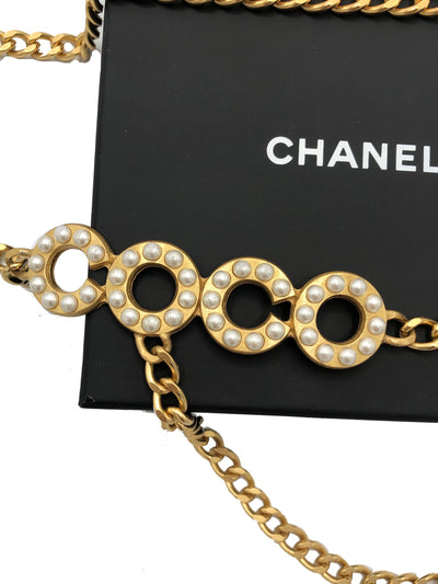 CHANEL VINTAGE 2001-2002 COCO Pearls Gold chain belt with box