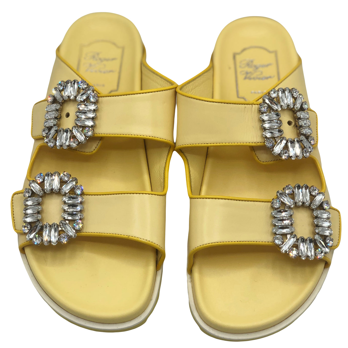 ROGER VIVIER yellow crystal embellished slides size 37 RRP: £820