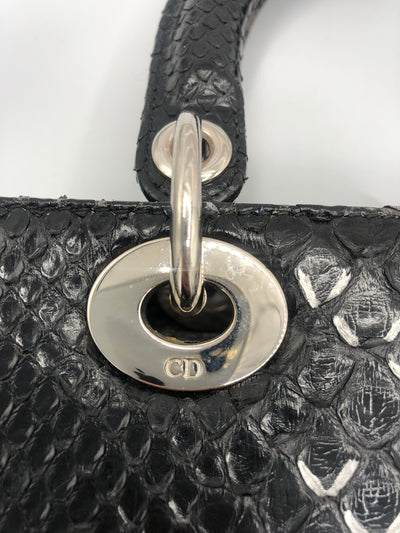 DIOR Lady Dior Medium black/silver python snakeskin handbag with shw