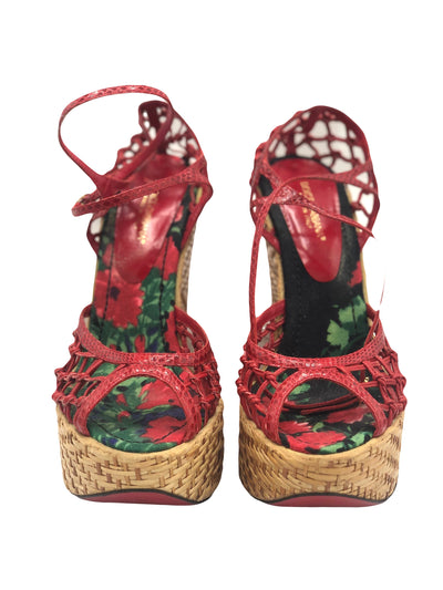 DOLCE GABBANA Osier red exotic skin wedges size 40