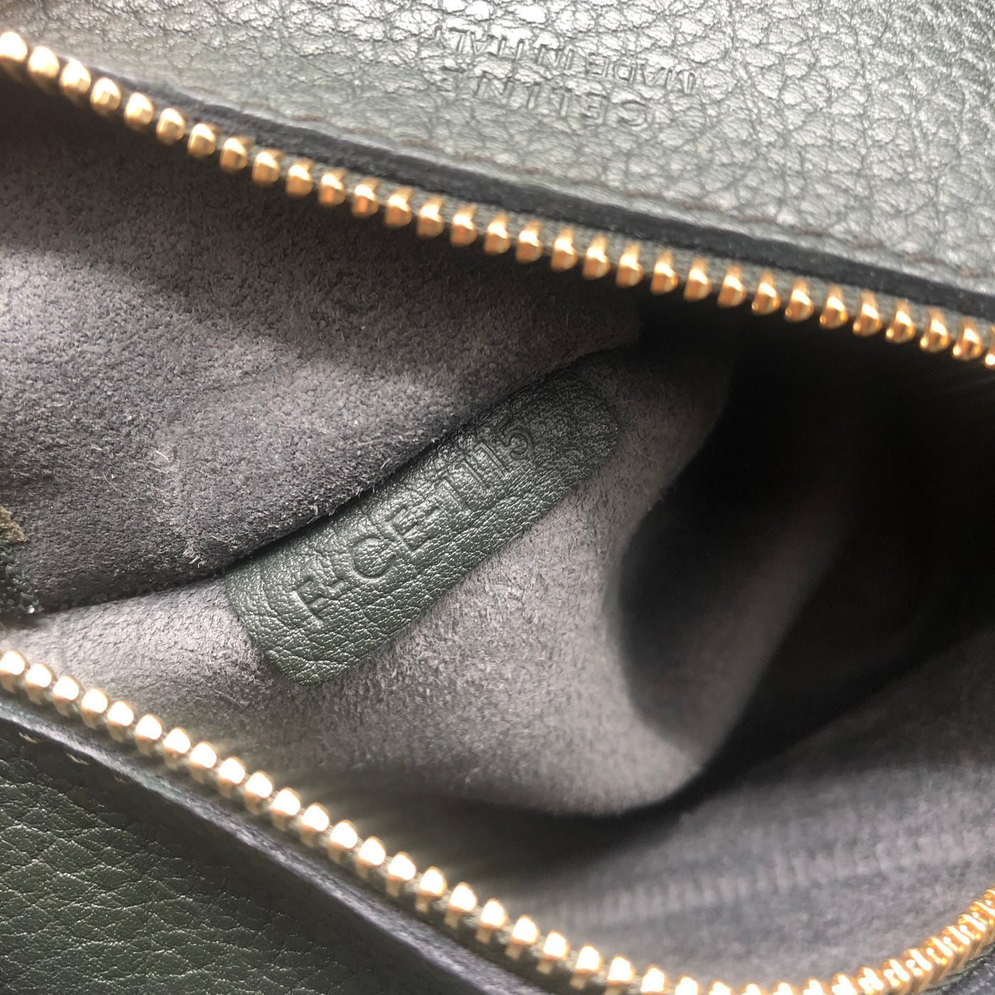 CELINE Tie Knot bottle green grain leather handbag