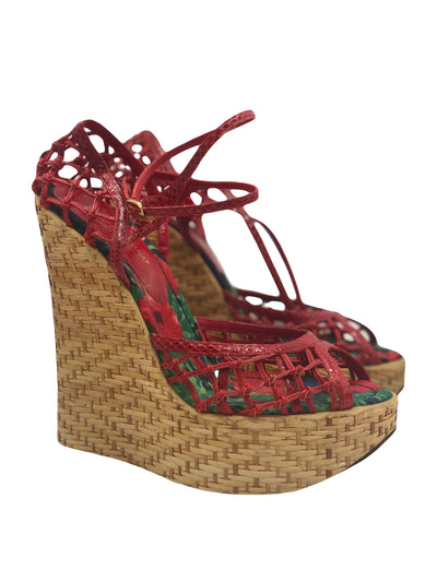 DOLCE GABBANA Osier red exotic skin wedges size 40