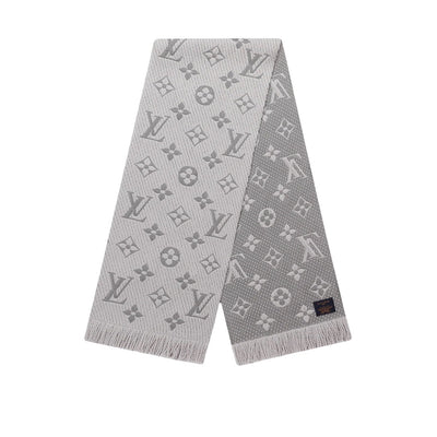 LOUIS VUITTON pearl grey logomania XL logo grey scarf
