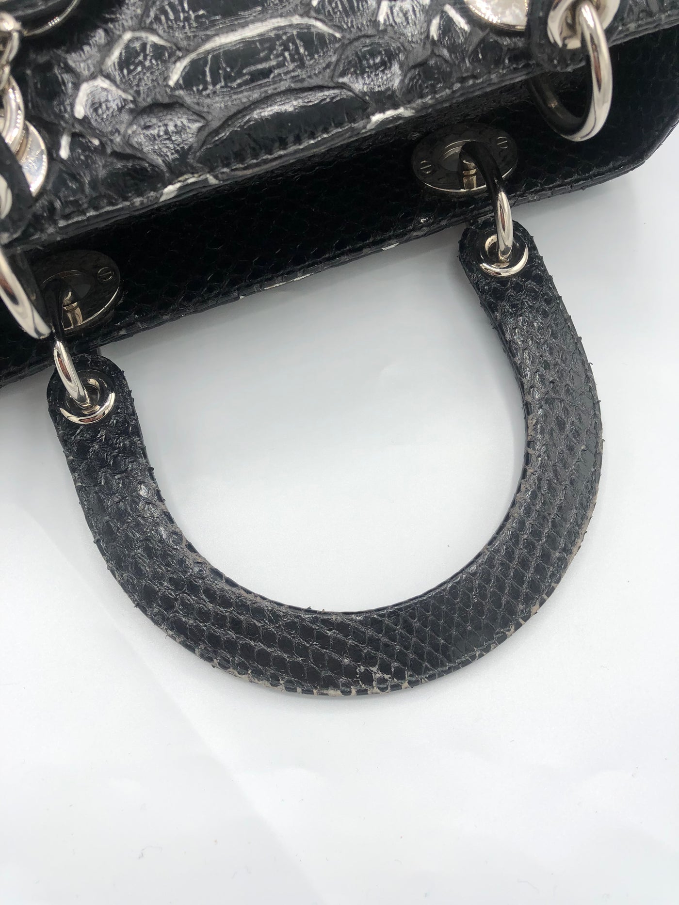DIOR Lady Dior Medium black/silver python snakeskin handbag with shw