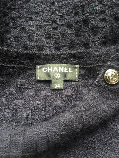 CHANEL cashmere knit top size 34 navy blue