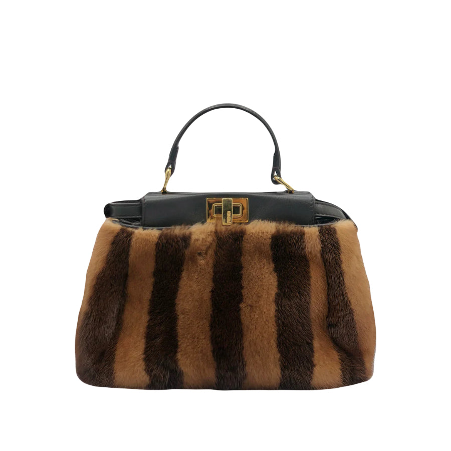 FENDI Mini Peekaboo Brown fur stripes handbag