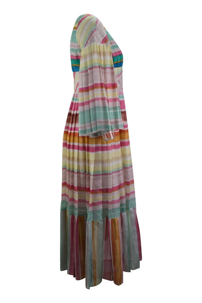 CHANEL Resort 2017 Coco-Cuba runway rainbow maxi silk dress size 42